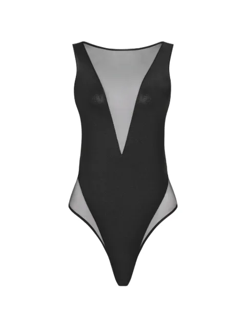 Maison Close Minuit sheer V-neck swimsuit Black 563587
