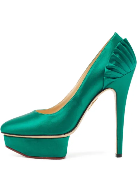 Charlotte Olympia pre-owned 140mm satin platform pumps Green 1038443