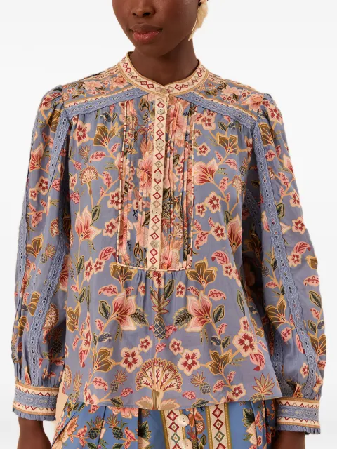 FARM Rio Superbloom Tapestry-print blouse Blue 344864