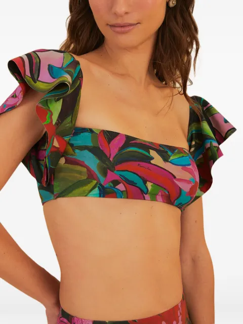 FARM Rio Jardin de Reve ruffle-detailed floral-print bikini top Green 329328