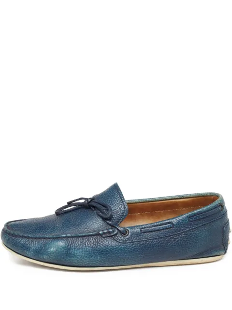 Tod's Vintage grained-leather boat shoes Blue 635238