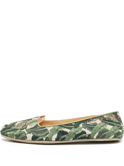 Charlotte Olympia pre-owned embroidered botanical loafers Green 1125420