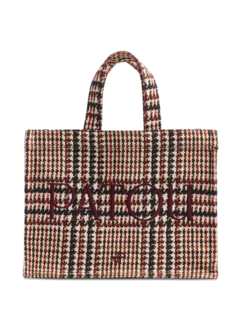 Patou logo-embroidered houndstooth tote bag Brown AC04401745082
