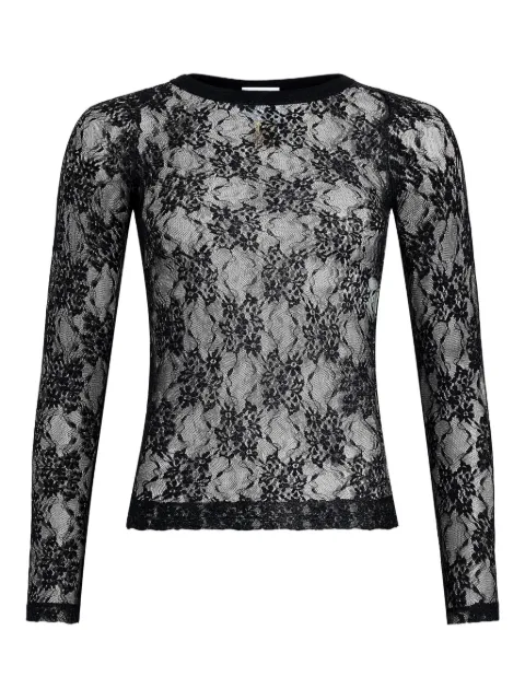 Patou lace-floral long-sleeve top Black JE1769968999B