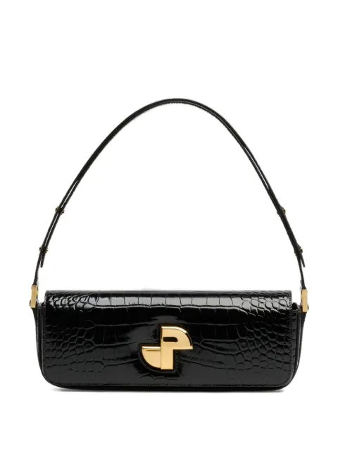 Patou Le Lock crocodile-embossed shoulder bag Black BA0205044999B