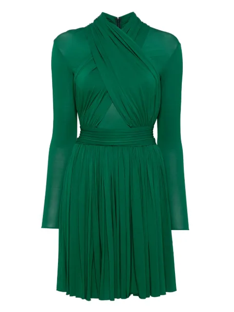 Herve L. Leroux X front overlap long sleeves swing dress Green 220312