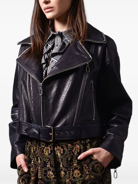 Poche Paris cropped biker jacket Blue WW3975BLUE