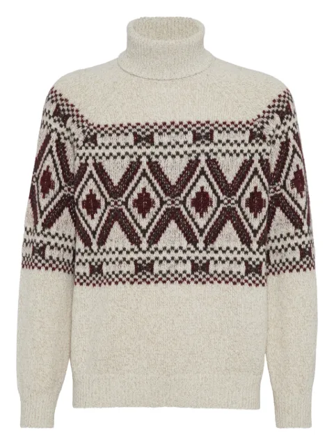 Brunello Cucinelli jacquard turtleneck sweater Neutrals MRI505403CPW29