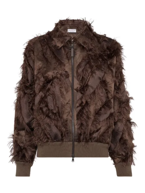 Brunello Cucinelli feather-trimmed bomber jacket Brown MG931HG926C3629