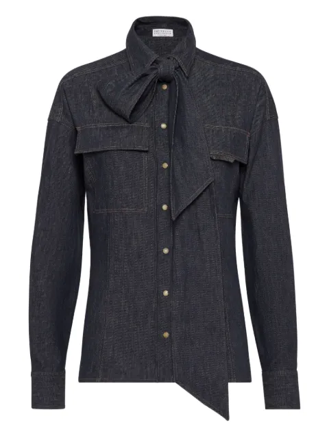 Brunello Cucinelli pussy-bow shirt Blue MA792MY506C001