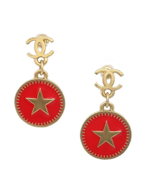 CHANEL Pre-Owned 2001 star-engraved pendant earrings Gold PI175814