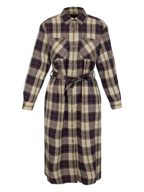 A.P.C. plaid-check belted midi dress Neutrals COGAGF05993