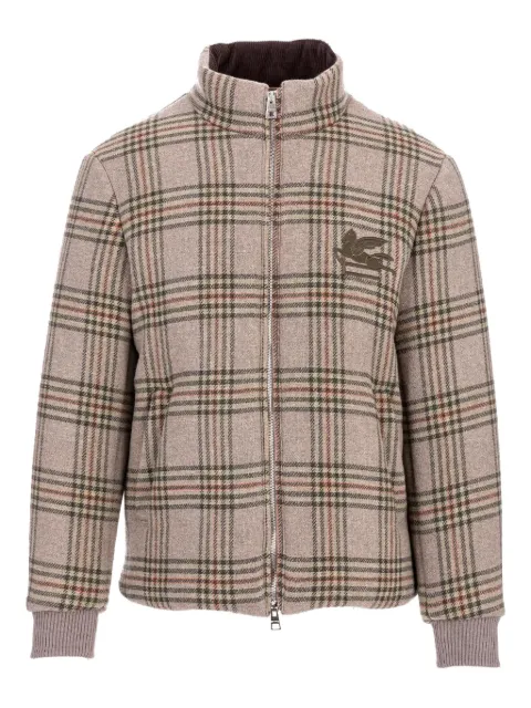 ETRO logo-embroidered checked jacket Neutrals 1S3910018
