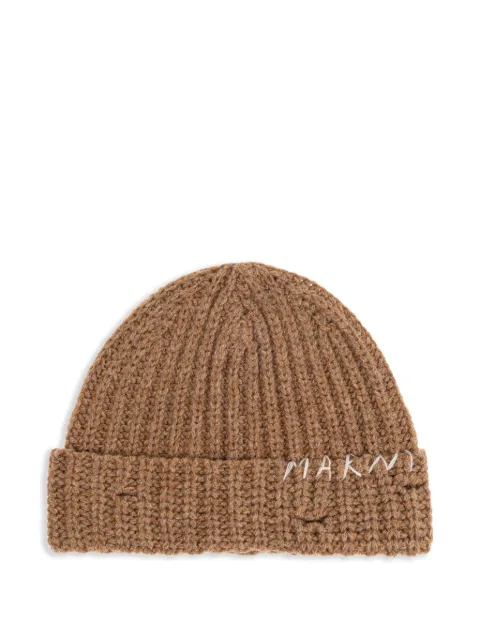 Marni ribbed beanie with hand-stitched logo Brown CLZC0111A0UFW310