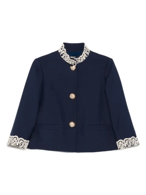 Valentino Garavani lace-trimmed button-detail jacket Blue BCE3YM1CF