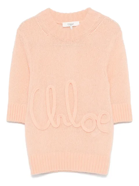 Chloé elbow-sleeve embroidered-logo top Pink CH25UMP26740