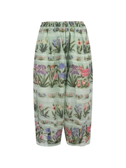 Biyan Pita floral-print organza trousers Green PBSS25004