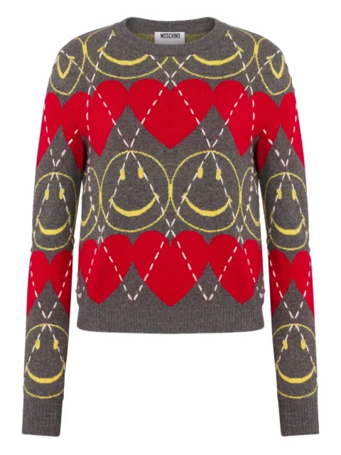 Moschino x Smiley face-patterned sweater Grey A09235502