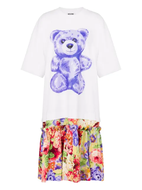 Moschino graphic-teddy bear floral-skirt mini dress White 4605562