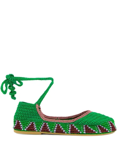 KASHURA crochet ballet flats Green BA0223