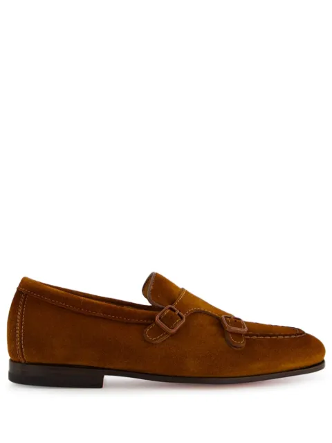 Santoni double-buckle suede loafers Brown MCNC18003SA4SEGSC69
