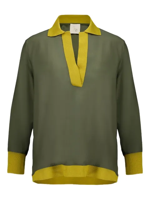 PAULA placket-collar long-sleeve T-shirt Green DIANE10