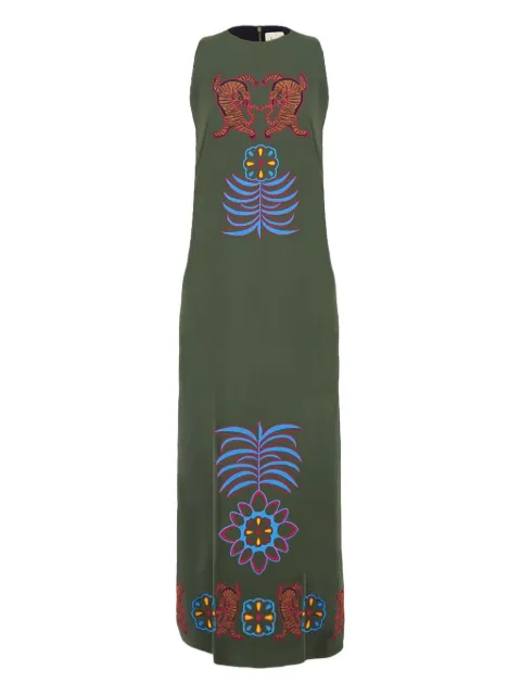 PAULA floral-embroidery maxi dress Green EBAD