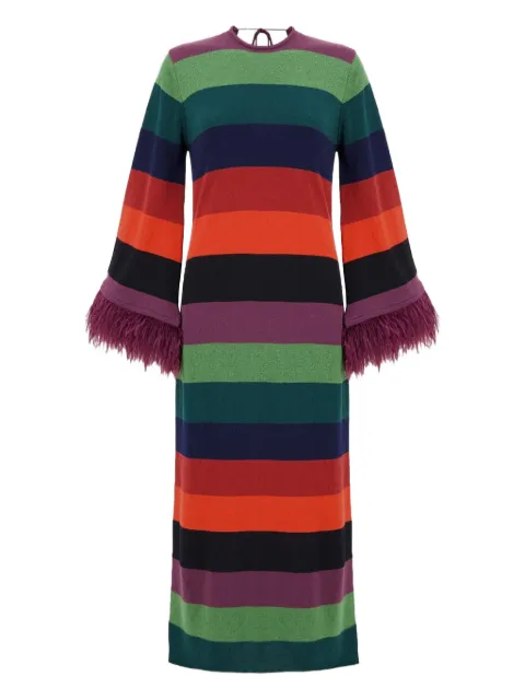 PAULA striped bell-sleeve midi dress Red CURIE
