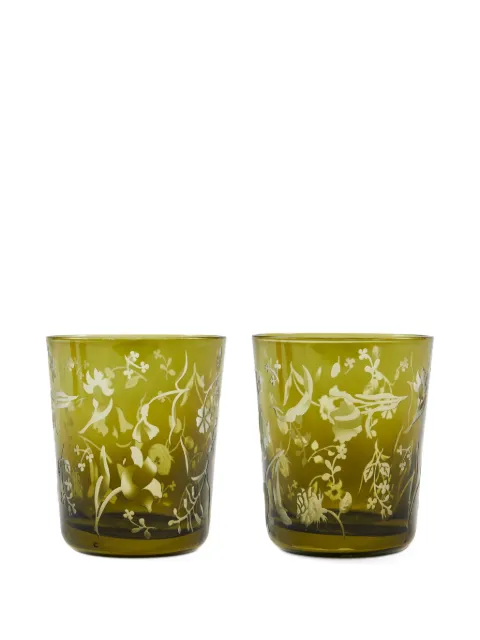 POLSPOTTEN floral-etched glass tumblers Green 140230234