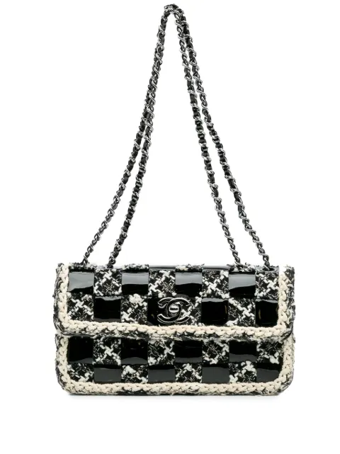CHANEL Pre-Owned 2004-2005 Mini Woven Patent and Tweed Chessboard Single Flap shoulder bag White E8Y1H6R0V5J3DVLU