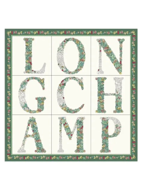 Longchamp floral monogram silk scarf Green 50660GSOM16