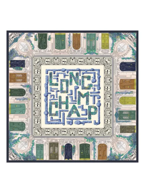 Longchamp Jardin Parisien silk scarf Blue 50641GSO006