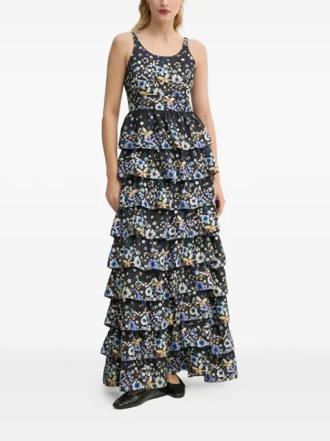 MUNTHE floral-pattern tiered maxi dress Black 251134025118
