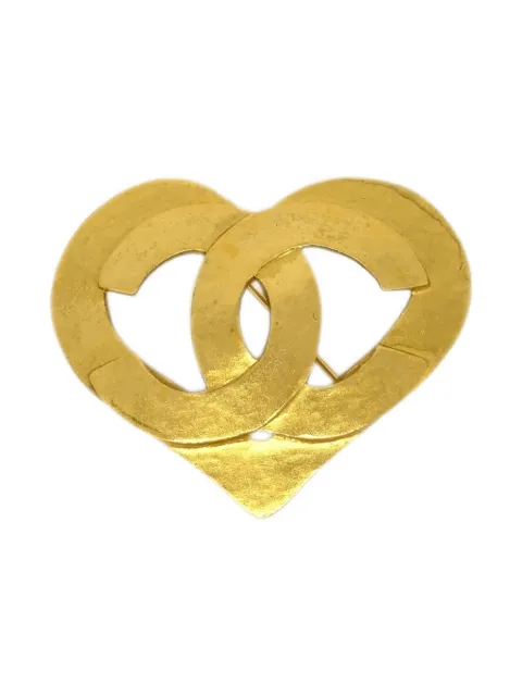 CHANEL Pre-Owned 1995 CC heart-motif brooch Gold B175815