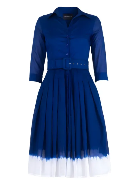 Samantha Sung Audrey pleated belted shirt dress Blue WHITEBORDERTIEDYESTRAIGHTMUSOLA