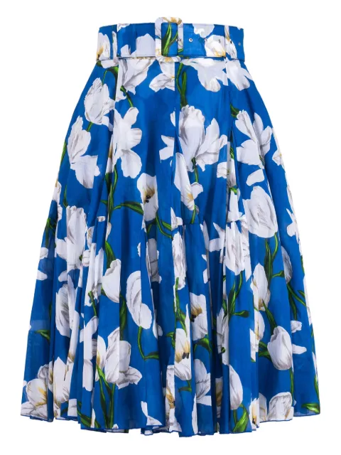 Samantha Sung floral-pattern A-line midi-skirt Blue WHITETULIPMUSOLA