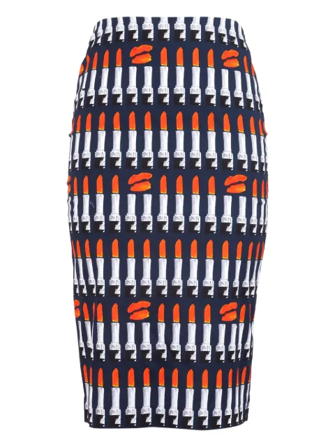 Samantha Sung Chloe lipstick-print pencil skirt Blue LIPSTICKROUGEWHITECS60S