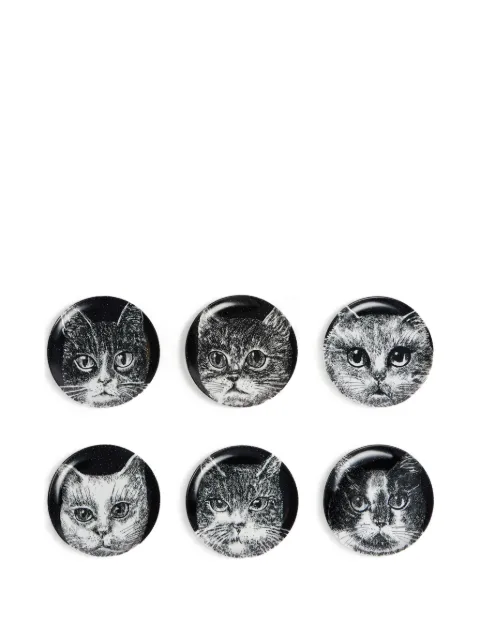 Fornasetti Gatti cat-print plates (set of six) Black P17X111