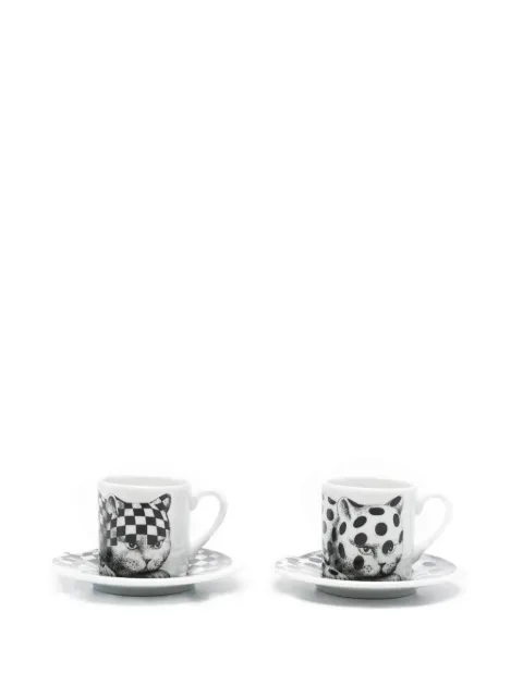 Fornasetti High Fidelity cat-print teacups (set of two) White P20X28945FOR25