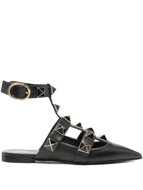 Valentino Garavani Roman Stud pointed-toe ballerina flats Black WS0BY5ZGJ