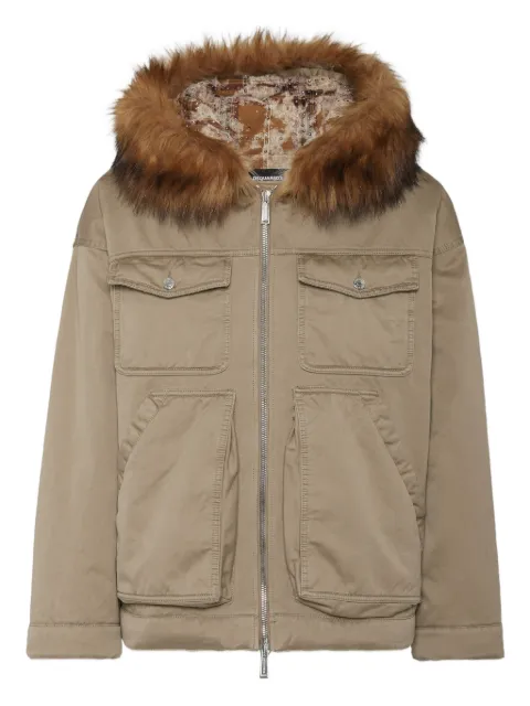 DSQUARED2 faux fur-trimmed hooded jacket Brown S71AN0619D35257