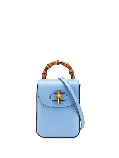 Gucci Pre-Owned 2016-2024 Mini Calfskin Bamboo Top Handle Bag satchel Blue 8EXCWXGXK2AOY4TG