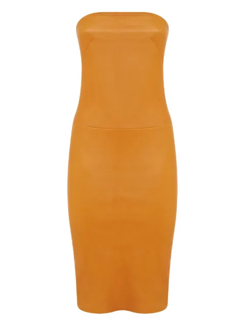 Stouls Monica 25 strapless leather midi dress Orange MONICA25PLONGEAMBRE
