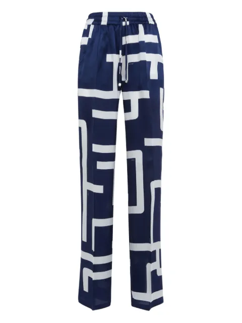 Kiton geometric-print silk trousers Blue D48122K0926E0600H