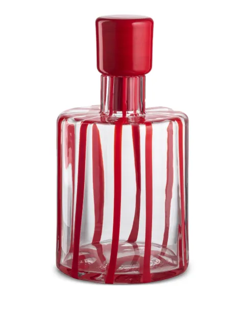 NasonMoretti Cyrcus striped glass bottle (11cm x 20cm) White CYRCUSBTRRCNRI