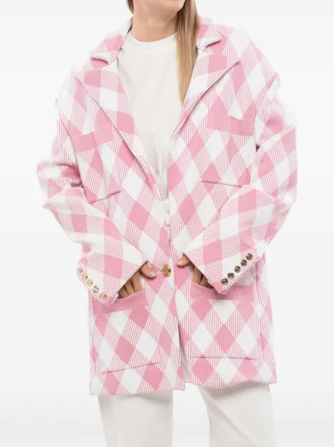 Balmain chech-print oversized coat Pink VF17321K214O