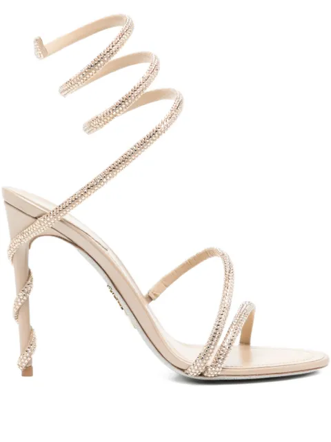 René Caovilla 110mm crystal-embellished spiral-wrap sandals Neutrals C12597R001V104