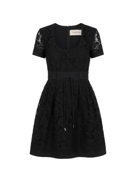 Valentino Garavani lace-overlay belted dress Black BVAL26360