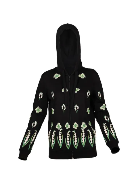 Valentino Garavani floral-appliqué zip-up hoodie Black BMF02H4SR