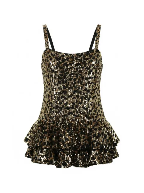 Valentino Garavani sequinned leopard-pattern ruffled playsuit Black BVE0T61C8